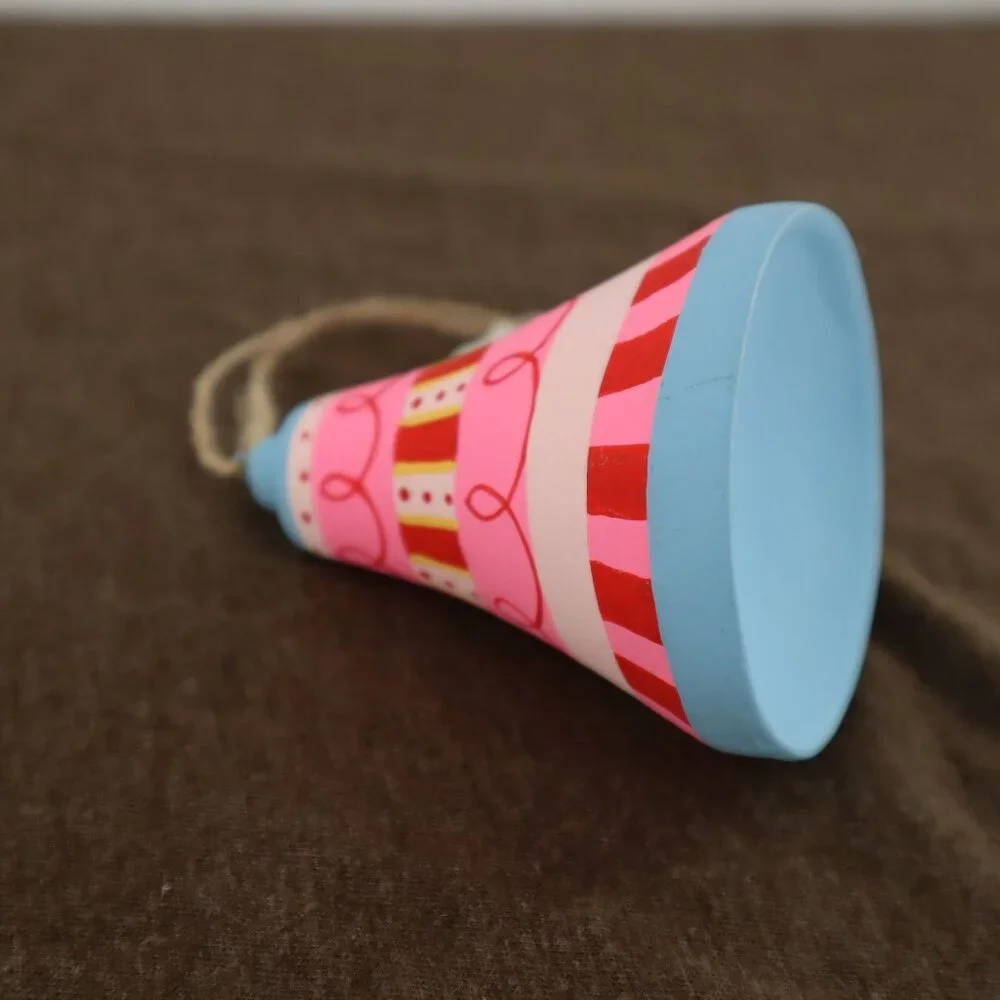 Hand-Painted Bell Ornament Pink Christmas Holiday‎ Decor Whimsical Festive NWT